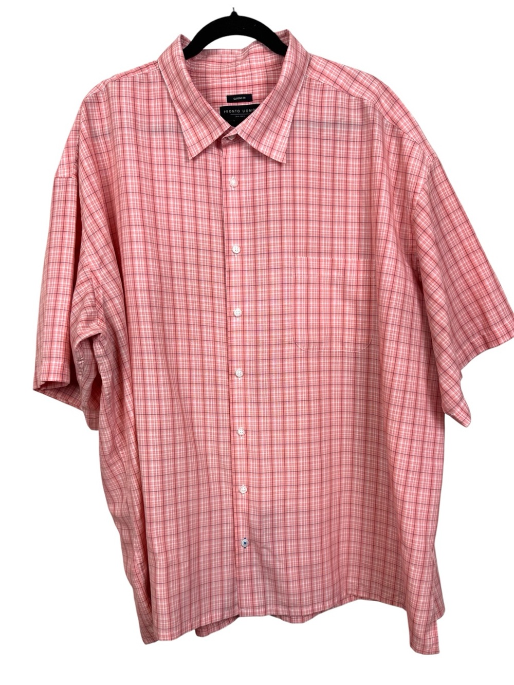 Pronto Uomo Pink/orange Plaid Short Sleeve Shirt 3XL